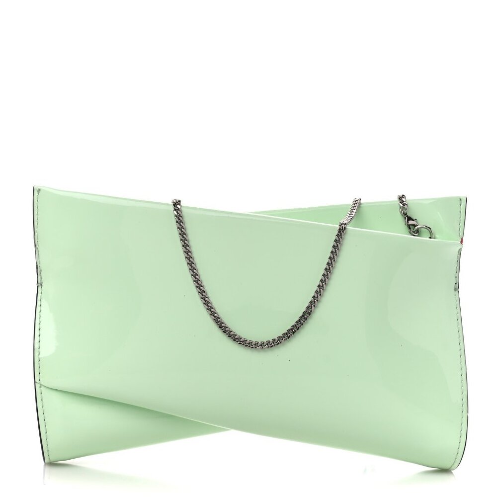 Christian Louboutin Patent Small Loubi Twist Zip Chain Clutch Bag Studio Green